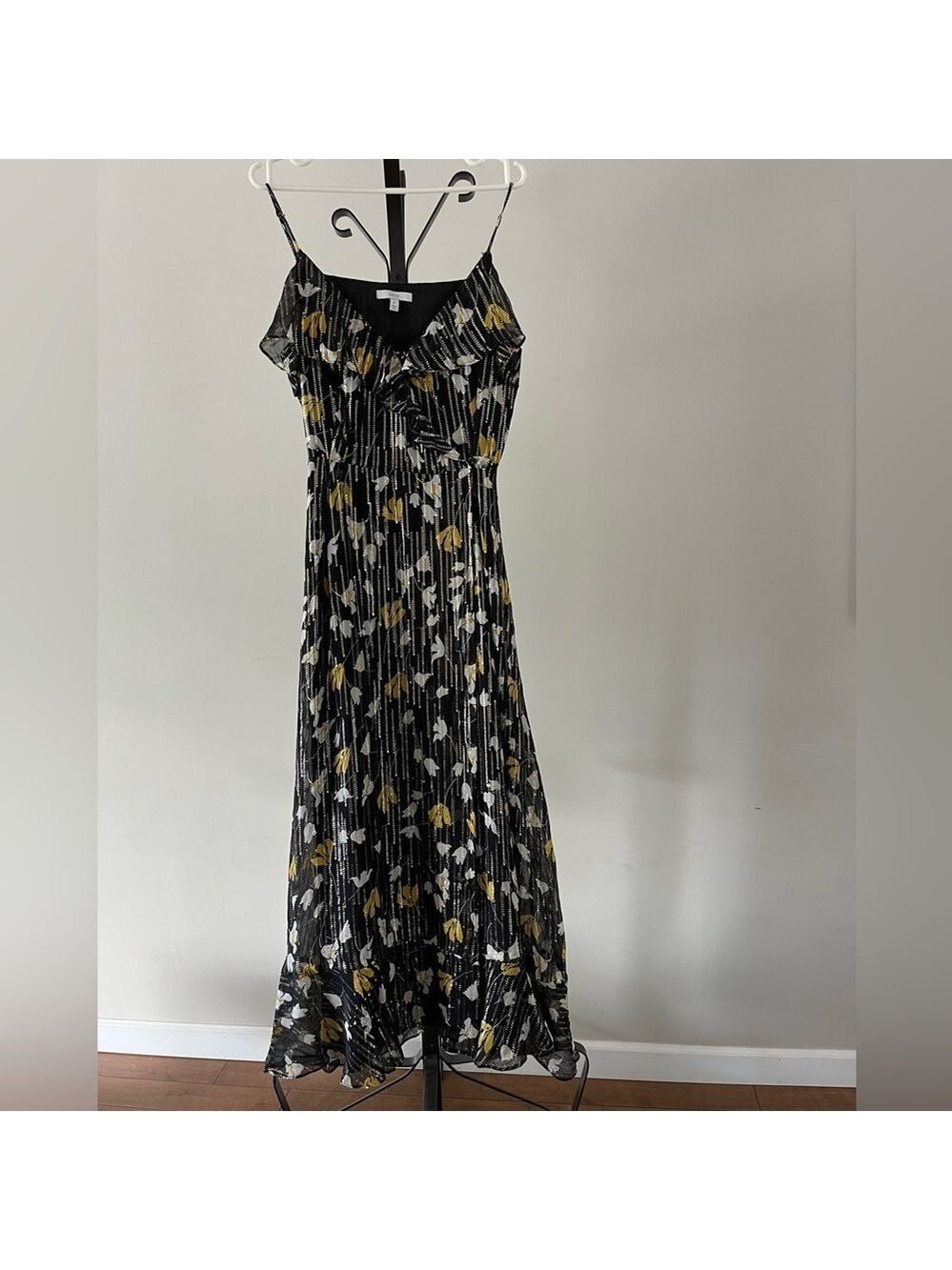 JOIE Floral Silk Maxi Dress, Size Small, Colour Black/Yellow.